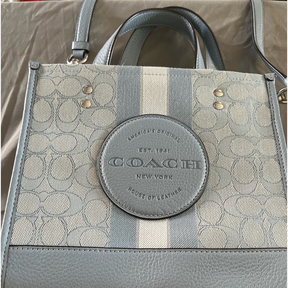 Coach signature chambray with stripe tote/purse